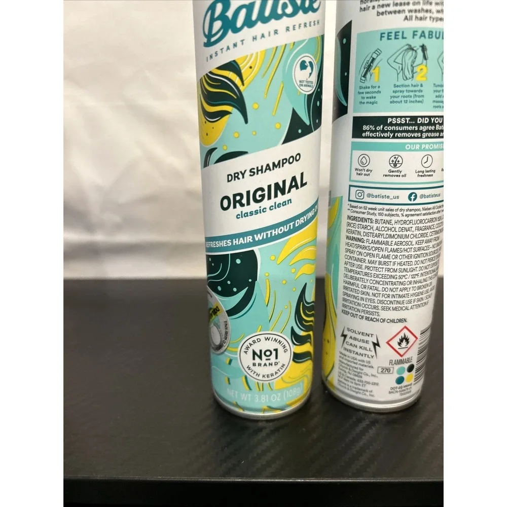 2 New Batiste Original Classic Clean Instant Hair Refresh Dry‎ Shampoo  3.81oz